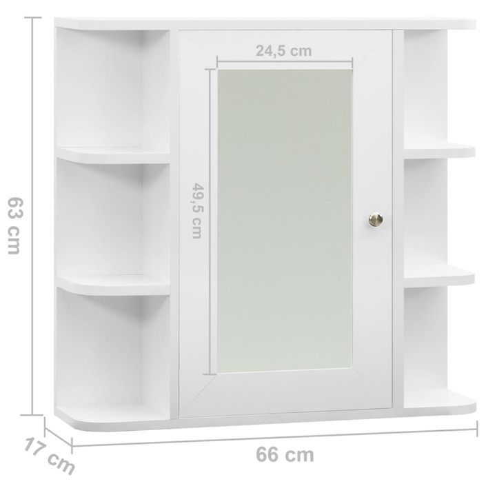 Armoire à miroir de salle de bain Blanc 66x17x63 cm MDF - Photo n°9