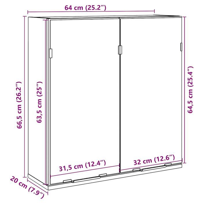 Armoire à miroir de salle de bain chêne artisanal 64x20x66,5 cm - Photo n°11