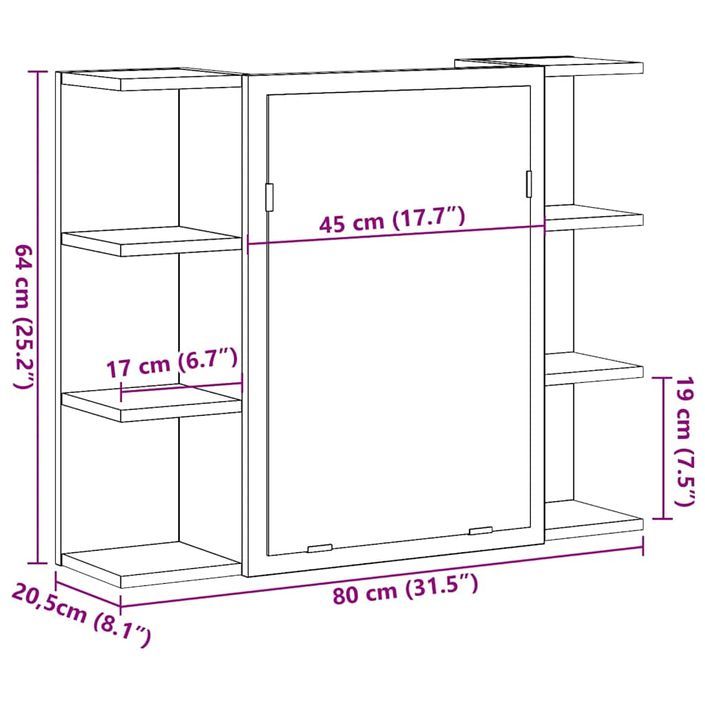 Armoire à miroir de salle de bain chêne artisanal 80x20,5x64 cm - Photo n°12