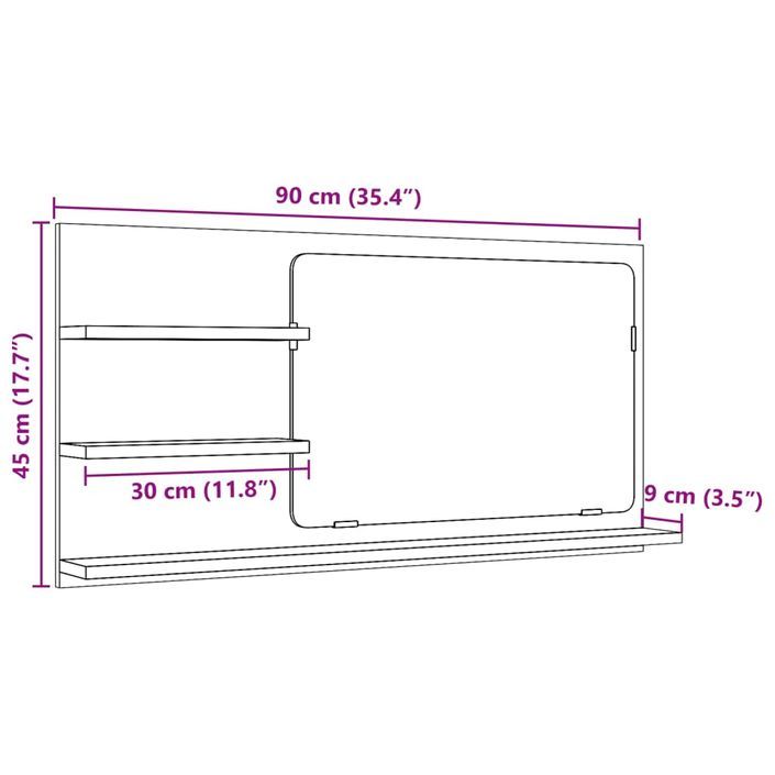 Armoire à miroir de salle de bain chêne artisanal 90x11x45 cm - Photo n°10