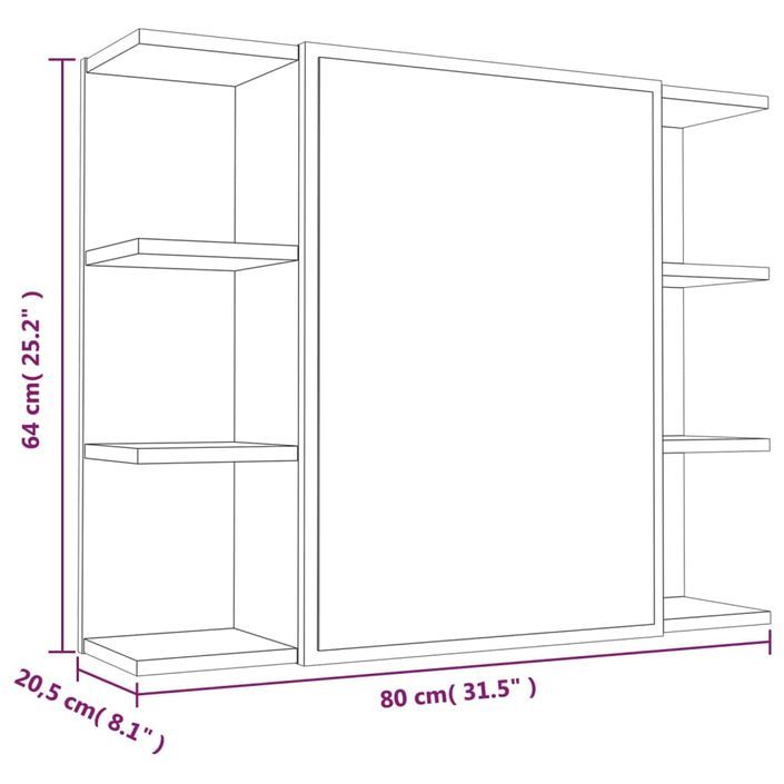 Armoire à miroir de salle de bain Chêne brun 80x20,5x64 cm Bois - Photo n°11