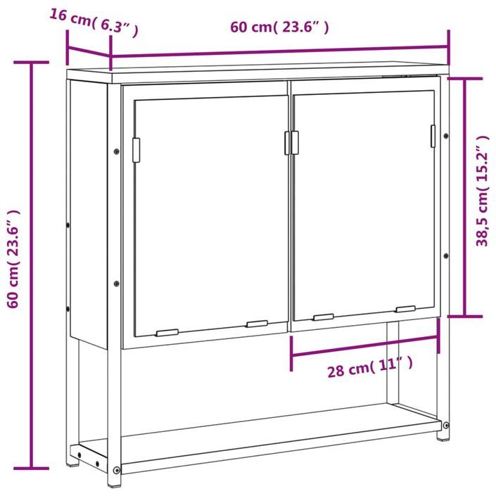 Armoire à miroir de salle de bain chêne marron bois ingénierie - Photo n°12