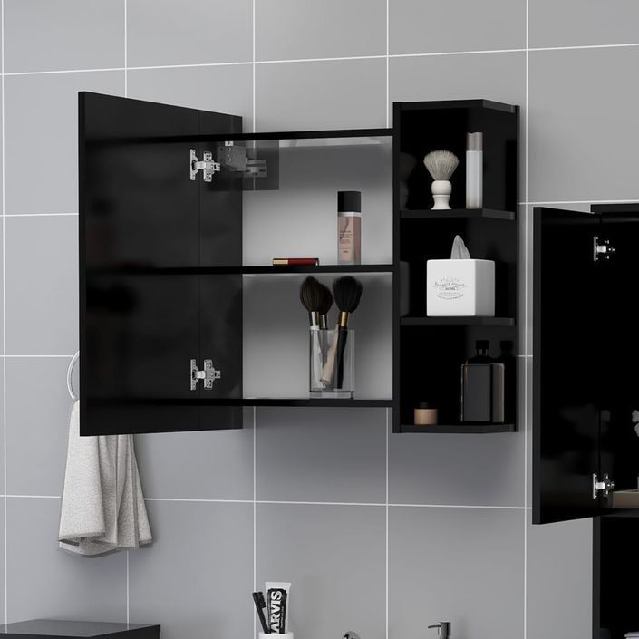 Armoire à miroir de salle de bain Noir 62,5x20,5x64cm - Photo n°3