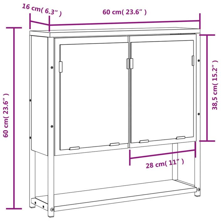 Armoire à miroir de salle de bain noir bois d'ingénierie - Photo n°12