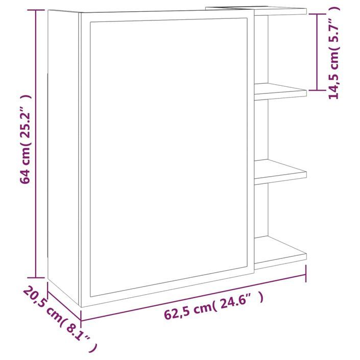 Armoire à miroir de salle de bain Sonoma gris 62,5x20,5x64 cm - Photo n°10