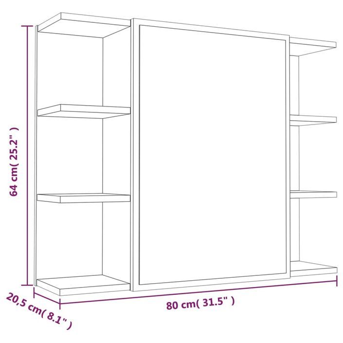 Armoire à miroir de salle de bain Sonoma gris 80x20,5x64cm Bois - Photo n°11