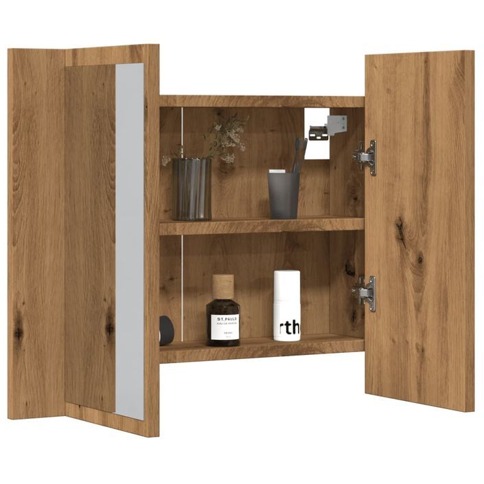 Armoire à miroir LED chêne artisanal 60x12x45cm bois ingénierie - Photo n°5