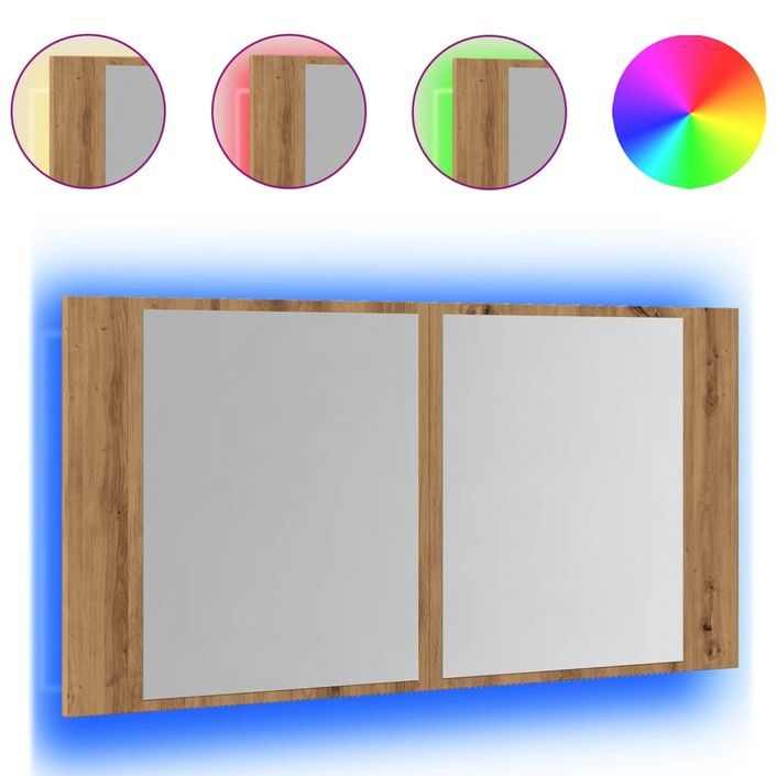 Armoire à miroir LED chêne artisanal 90x12x45cm bois ingénierie - Photo n°2