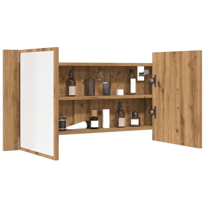 Armoire à miroir LED chêne artisanal 90x12x45cm bois ingénierie - Photo n°5