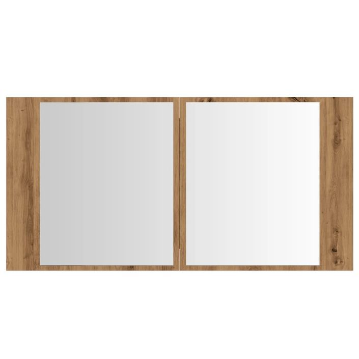 Armoire à miroir LED chêne artisanal 90x12x45cm bois ingénierie - Photo n°7