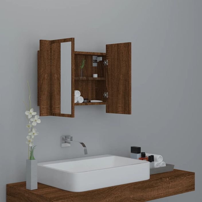 Armoire à miroir LED Chêne marron 60x12x45 cm Bois d'ingénierie - Photo n°6