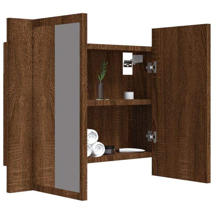 Armoire à miroir LED Chêne marron 60x12x45 cm Bois d'ingénierie - Photo n°7