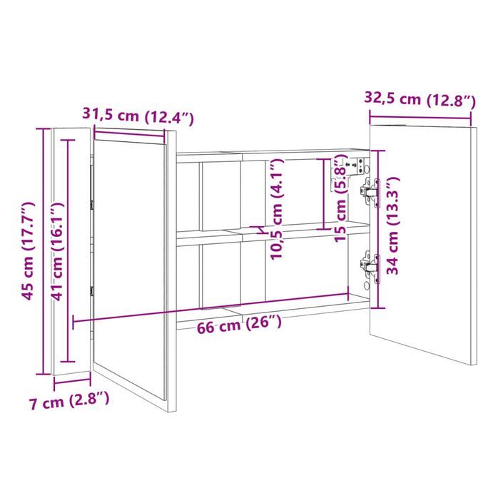 Armoire à miroir LED chêne sonoma 80x12x45 cm bois d'ingénierie - Photo n°12