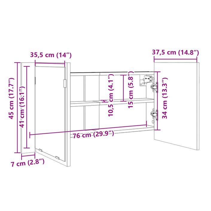 Armoire à miroir LED chêne sonoma 90x12x45 cm bois d'ingénierie - Photo n°12