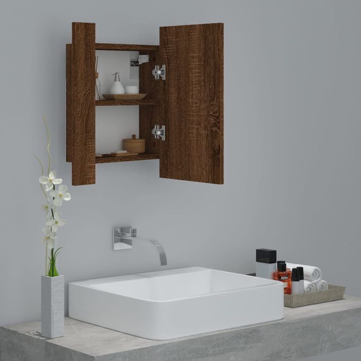 Armoire à miroir LED de salle de bain chêne marron 40x12x45 cm - Photo n°6