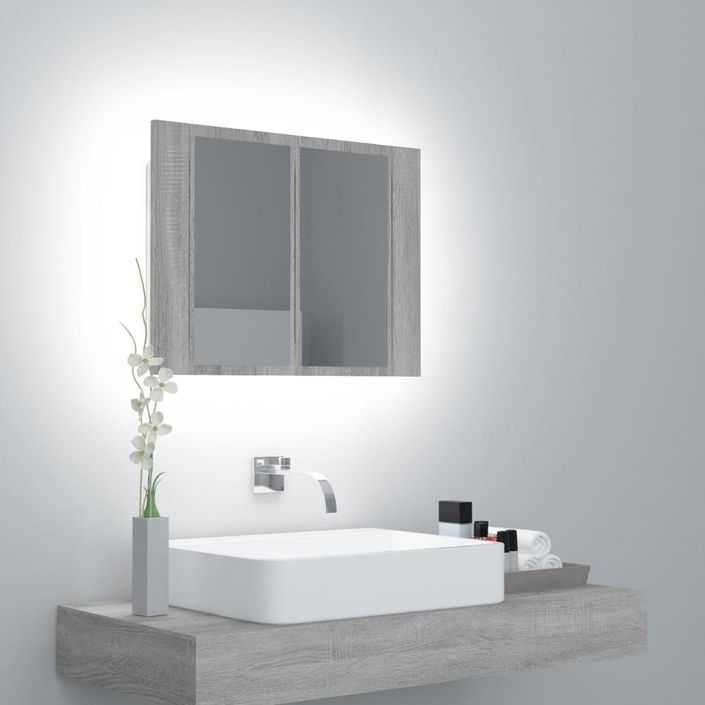 Armoire à miroir LED Sonoma gris 60x12x45 cm Bois d'ingénierie - Photo n°2