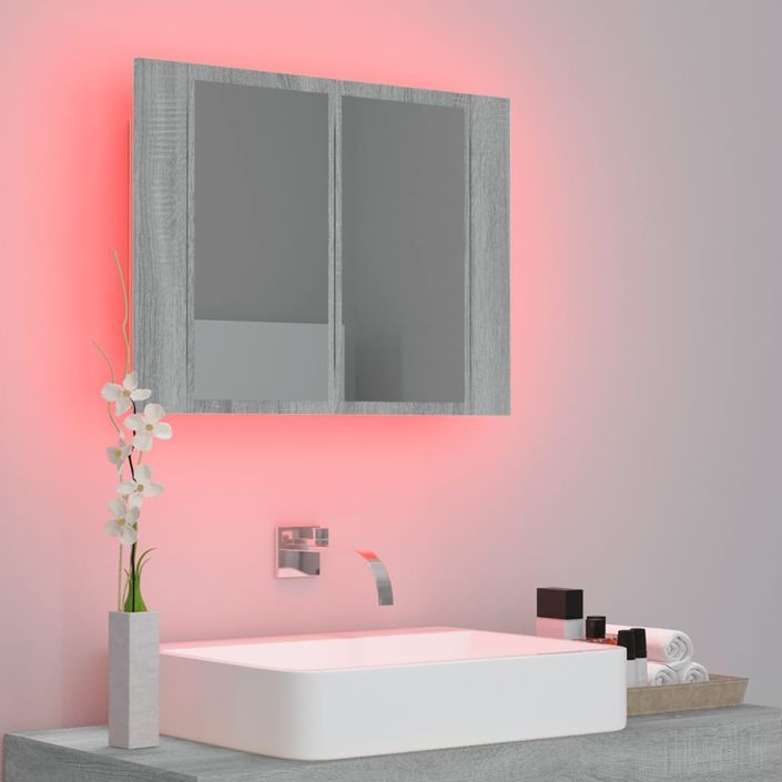 Armoire à miroir LED Sonoma gris 60x12x45 cm Bois d'ingénierie - Photo n°4