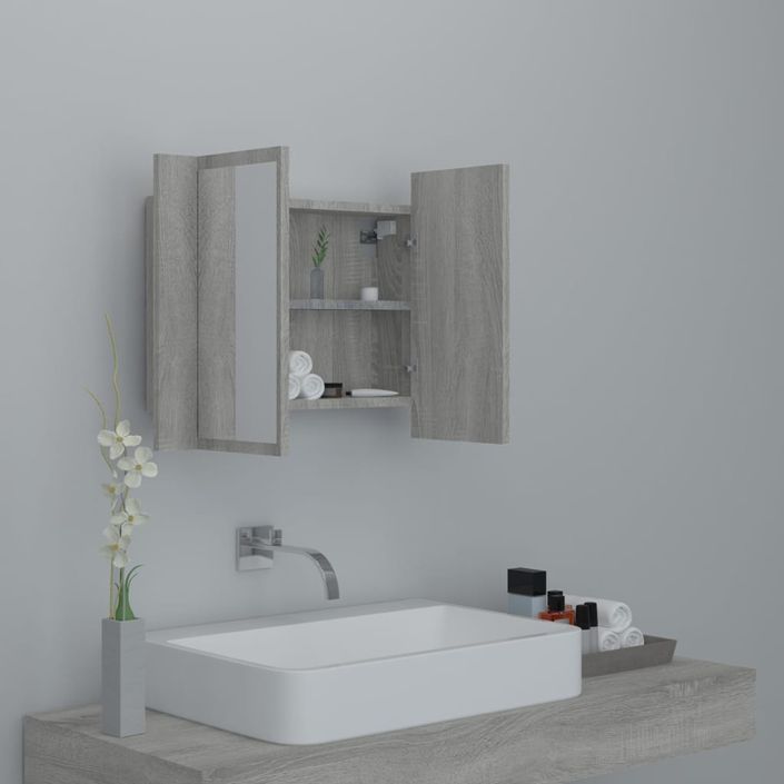 Armoire à miroir LED Sonoma gris 60x12x45 cm Bois d'ingénierie - Photo n°6