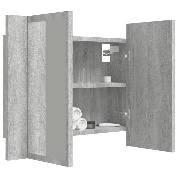 Armoire à miroir LED Sonoma gris 60x12x45 cm Bois d'ingénierie - Photo n°7