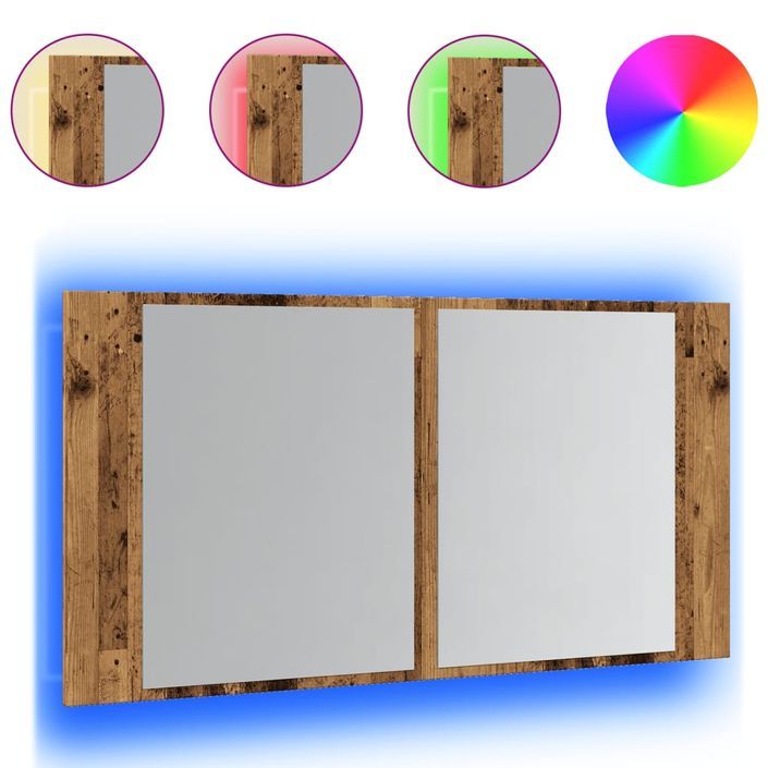 Armoire à miroir LED vieux bois 90x12x45 cm bois d'ingénierie - Photo n°2