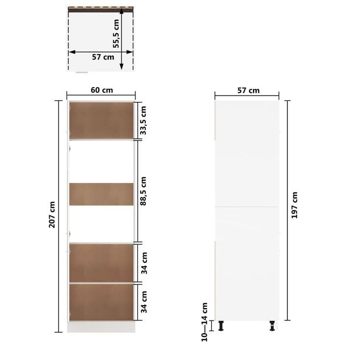 Armoire à réfrigérateur Chêne marron 60x57x207 cm Bois - Photo n°9