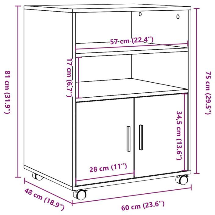 Armoire à roulettes chêne sonoma 60x48x81 cm bois d'ingénierie - Photo n°10