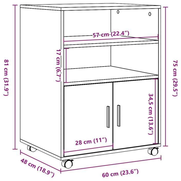 Armoire à roulettes gris béton 60x48x81 cm bois d'ingénierie - Photo n°10