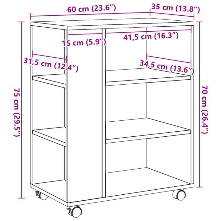 Armoire à roulettes vieux bois 60x35x75 cm bois d'ingénierie - Photo n°10