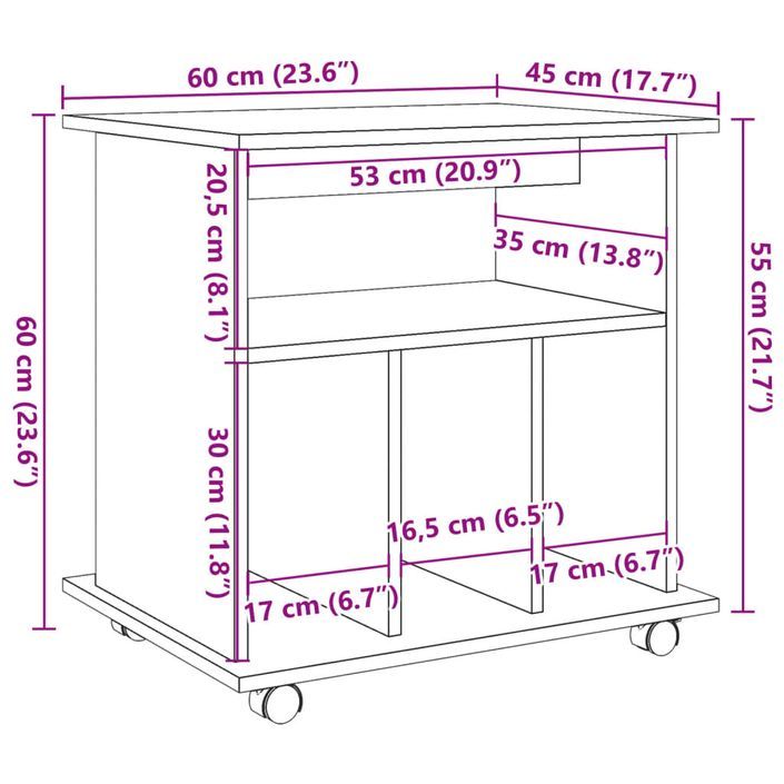 Armoire à roulettes vieux bois 60x45x60 cm bois d'ingénierie - Photo n°10