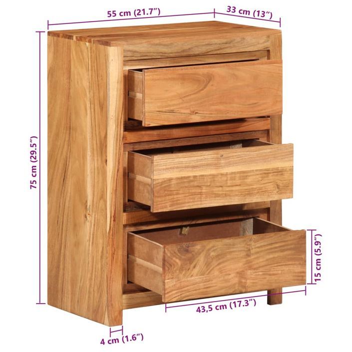 Armoire à tiroirs 55x33x75 cm bois d'acacia massif - Photo n°10