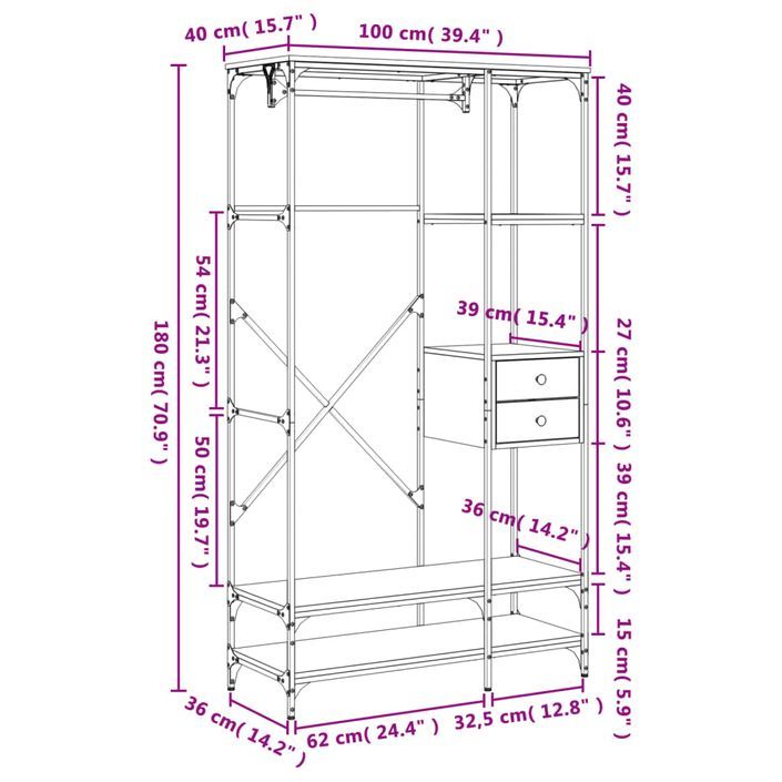 Armoire à tiroirs chêne sonoma 100x40x180 cm bois d'ingénierie - Photo n°12