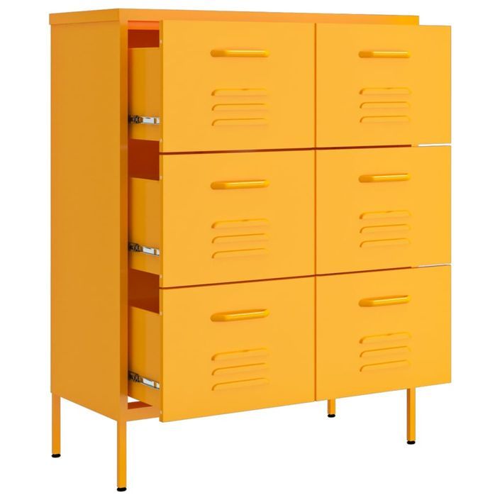 Armoire à tiroirs Jaune moutarde 80x35x101,5 cm Acier - Photo n°6