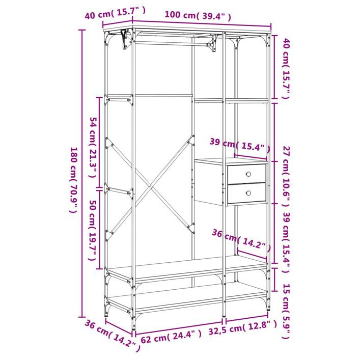 Armoire à tiroirs noir 100x40x180 cm bois d'ingénierie - Photo n°12