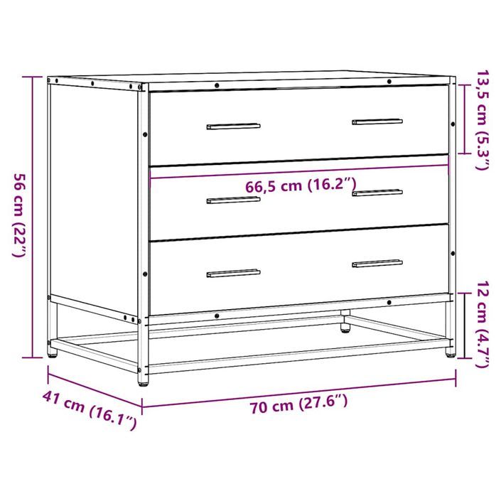 Armoire à tiroirs noir 70x41x56 cm bois d'ingénierie - Photo n°10