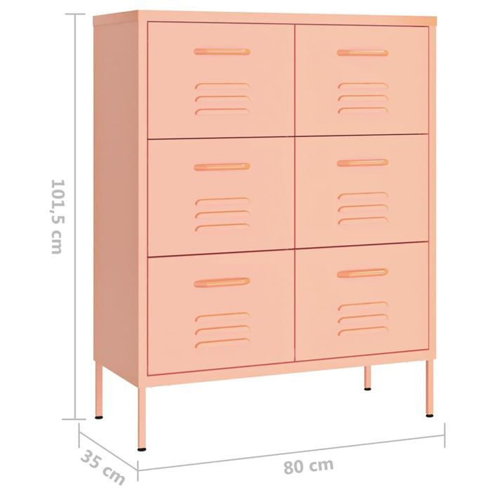 Armoire à tiroirs Rose 80x35x101,5 cm Acier - Photo n°9