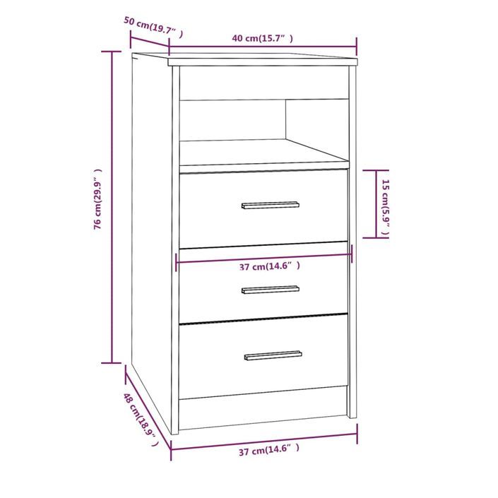 Armoire à tiroirs Sonoma gris 40x50x76 cm Bois d'ingénierie - Photo n°8