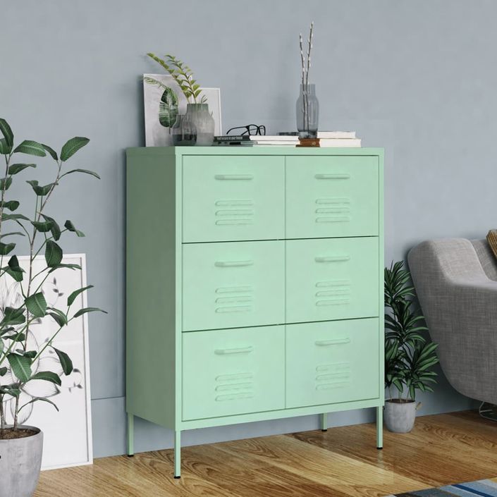 Armoire à tiroirs Vert menthe 80x35x101,5 cm Acier - Photo n°1