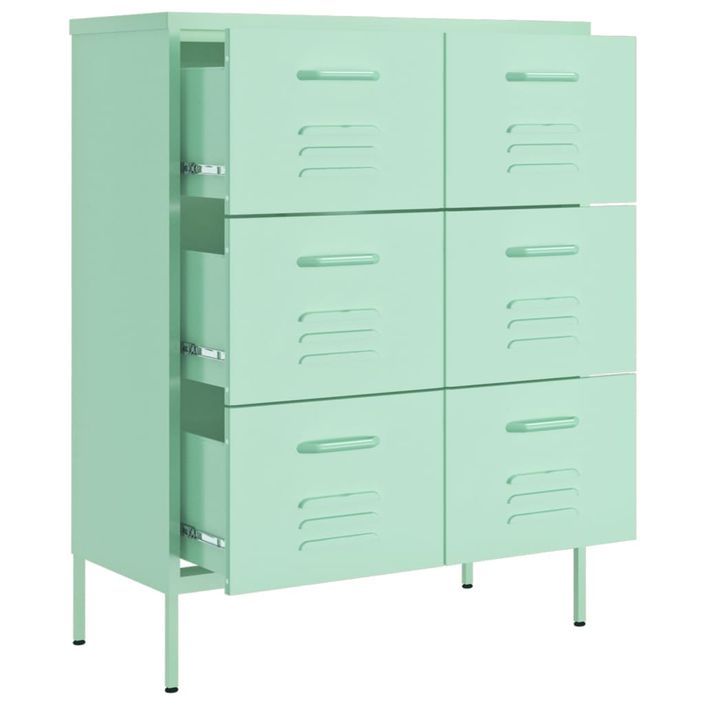 Armoire à tiroirs Vert menthe 80x35x101,5 cm Acier - Photo n°6