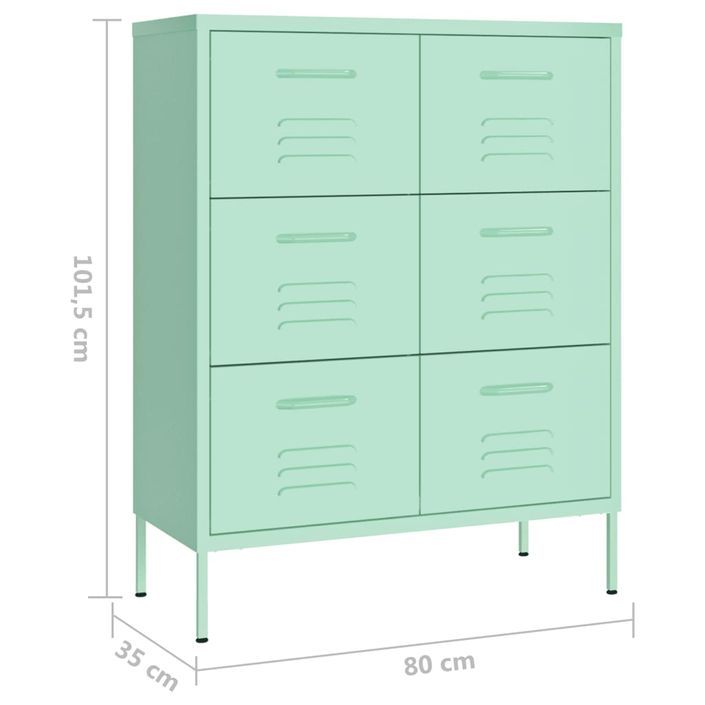 Armoire à tiroirs Vert menthe 80x35x101,5 cm Acier - Photo n°9