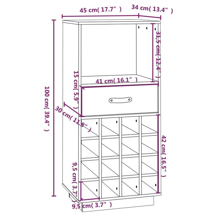 Armoire à vin 45x34x100 cm Bois de pin massif - Photo n°9