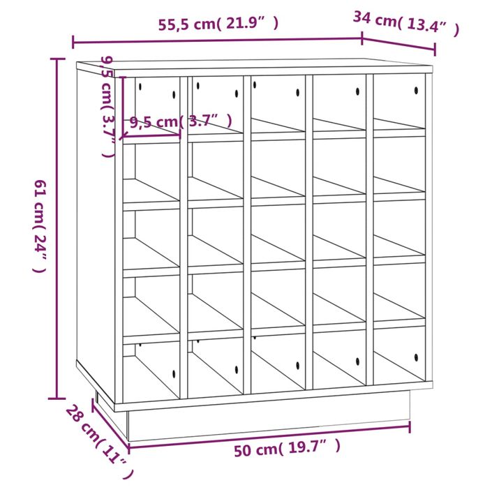 Armoire à vin Gris 55,5x34x61 cm Bois de pin massif - Photo n°8