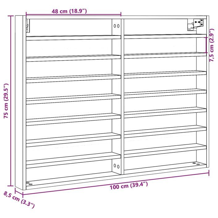 Armoire à vitrine chêne marron 100x8,5x75 cm bois d'ingénierie - Photo n°10