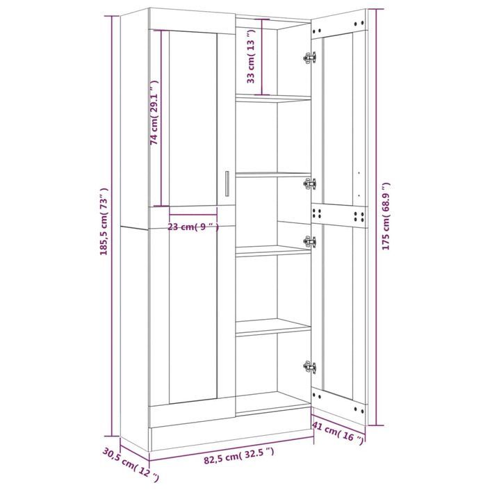 Armoire à vitrine Chêne marron 82,5x30,5x185,5cmBois ingénierie - Photo n°8