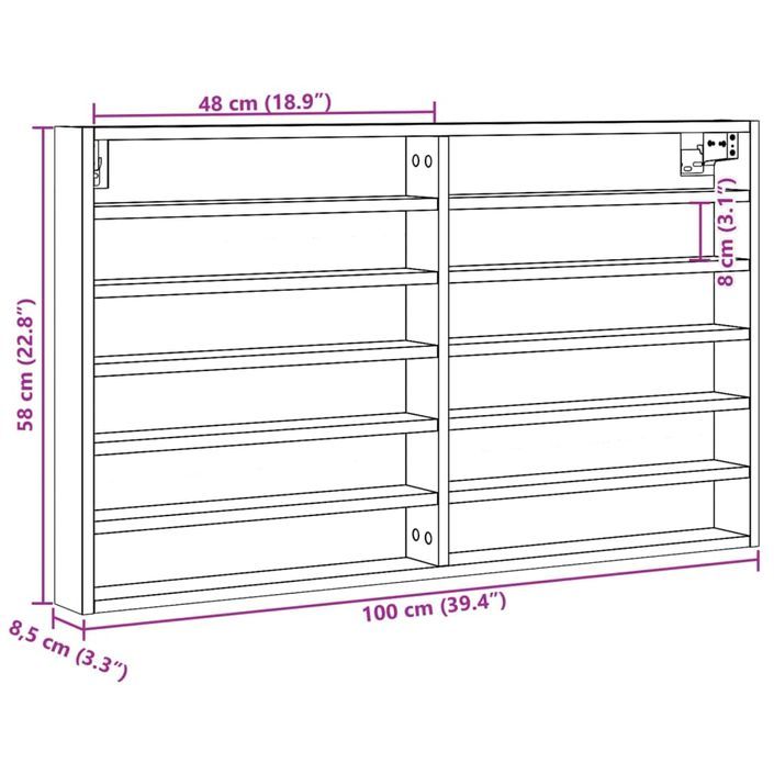 Armoire à vitrine chêne sonoma 100x8,5x58 cm bois d'ingénierie - Photo n°10