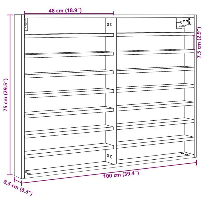 Armoire à vitrine gris béton 100x8,5x75 cm bois d’ingénierie - Photo n°10