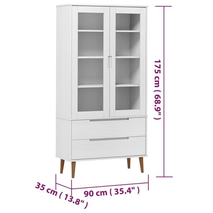 Armoire à vitrine MOLDE Blanc 90x35x175 cm Bois de pin massif - Photo n°8