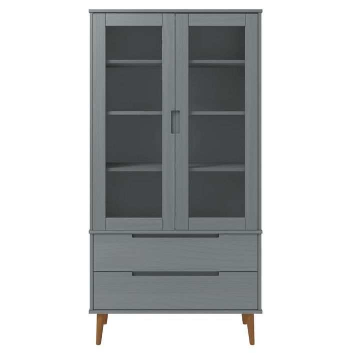 Armoire à vitrine MOLDE Gris 90x35x175 cm Bois de pin massif - Photo n°4