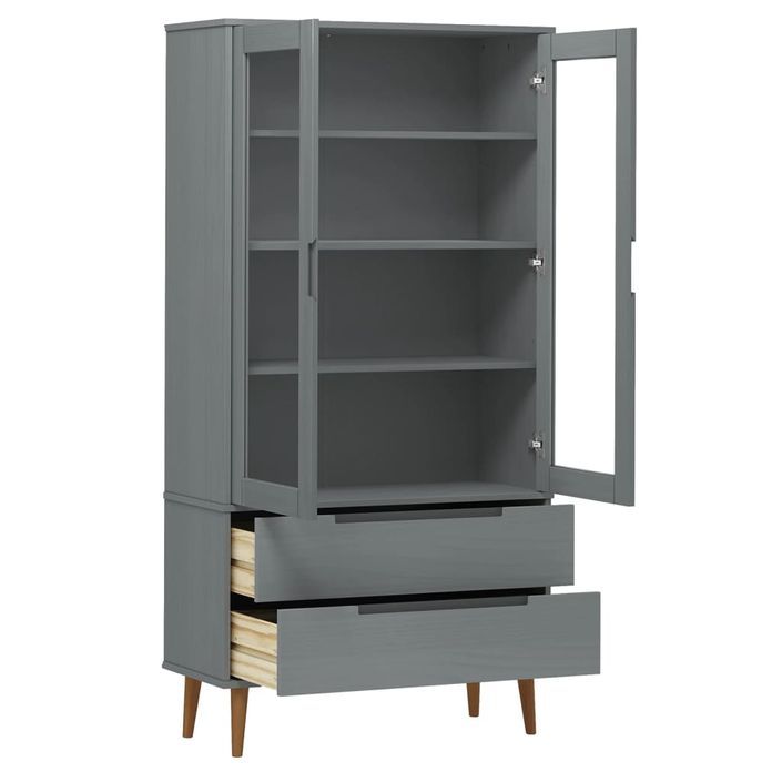 Armoire à vitrine MOLDE Gris 90x35x175 cm Bois de pin massif - Photo n°5