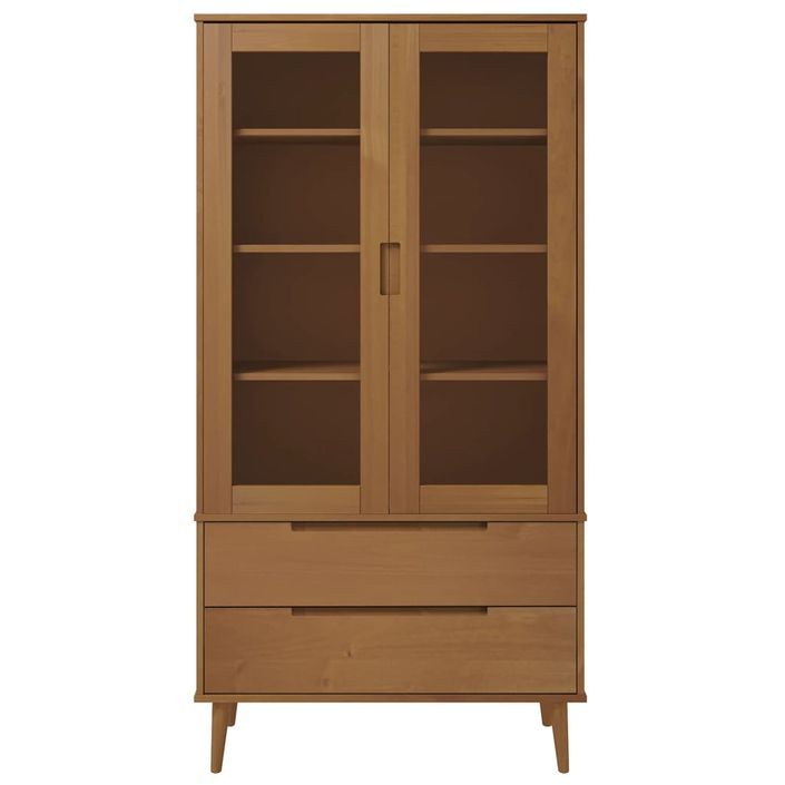 Armoire à vitrine MOLDE Marron 90x35x175 cm Bois de pin massif - Photo n°4