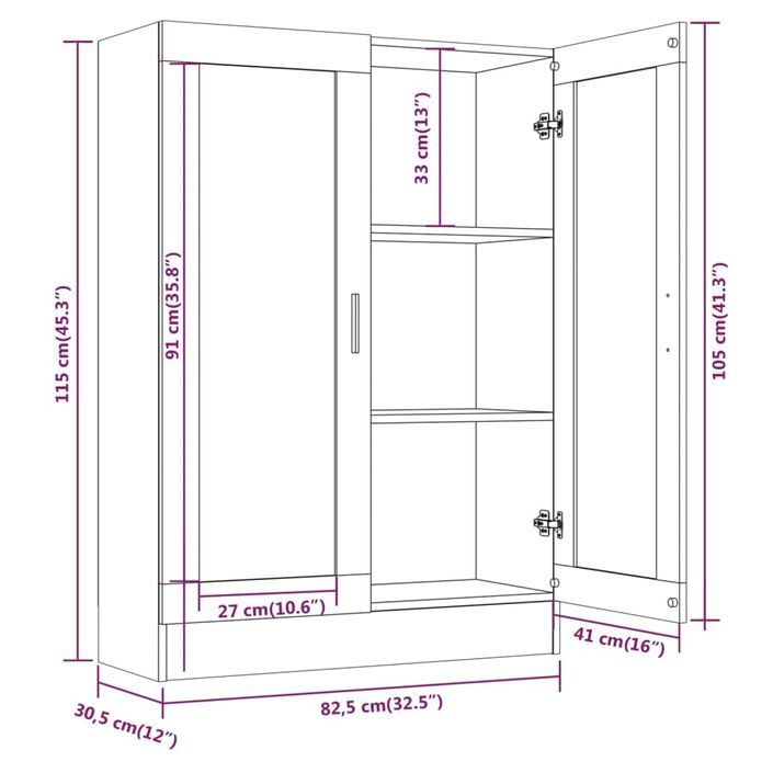 Armoire à vitrine Sonoma gris 82,5x30,5x115cm Bois d'ingénierie - Photo n°8